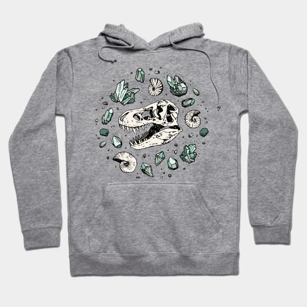 Geo-rex Vortex | Tyrannosaurus Dinosaur Fossil Art | Aquamarine Palette Hoodie by OMEGAFAUNA